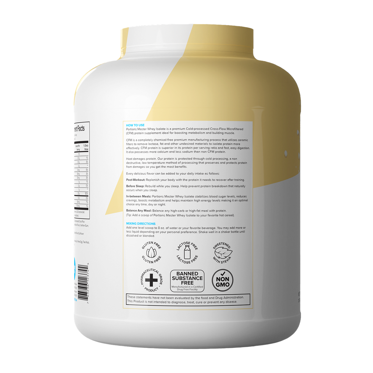 Portions Master Non-GMO Cross-Flow Microfiltration Whey Protein Isolate, Sweetened with Stevia | 5 lb. | Vanilla Ice Cream Left