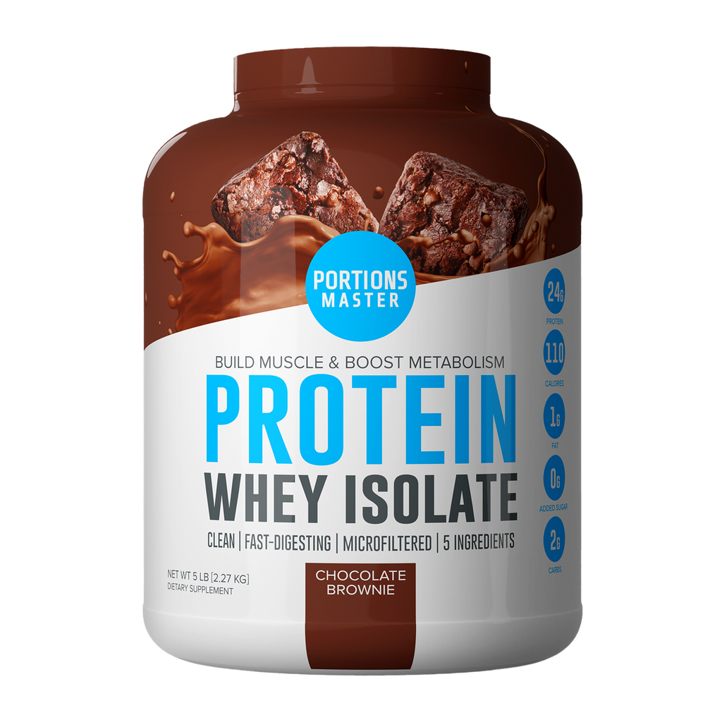 Portions Master Non-GMO Cross-Flow Microfiltration Whey Protein Isolate, Sweetened with Stevia | 5 lb. | Chocolate Brownie Front