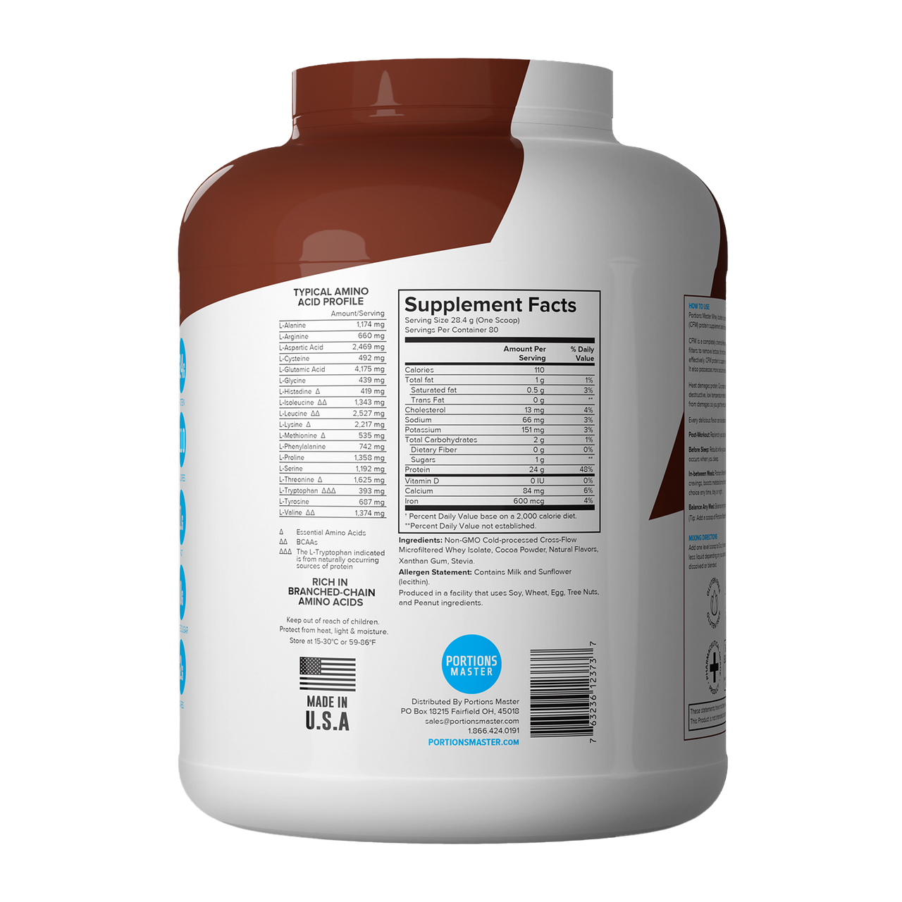 Portions Master Non-GMO Cross-Flow Microfiltration Whey Protein Isolate, Sweetened with Stevia | 5 lb. | Chocolate Brownie Right