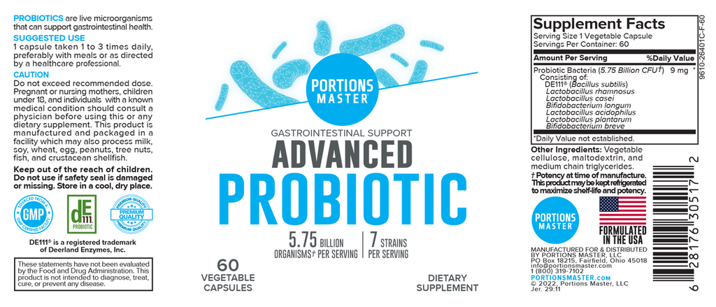 Portions Master Advanced Probiotic Label