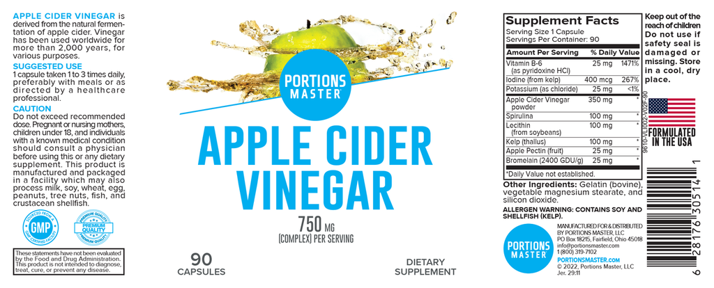 Portions Master Apple Cider Vinegar Label