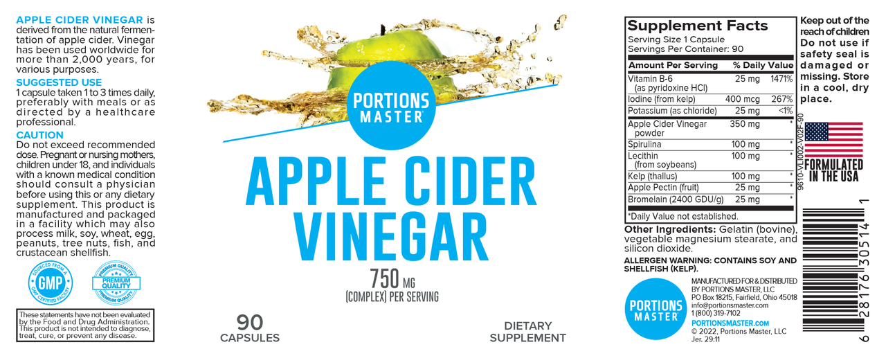 Portions Master Apple Cider Vinegar Label