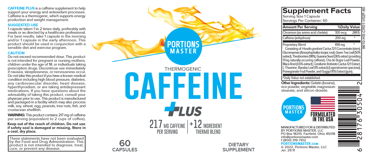 Portions Master Caffeine Plus Label