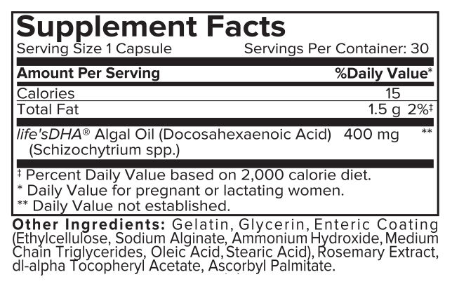 Portions Master DHA Supplement Panel