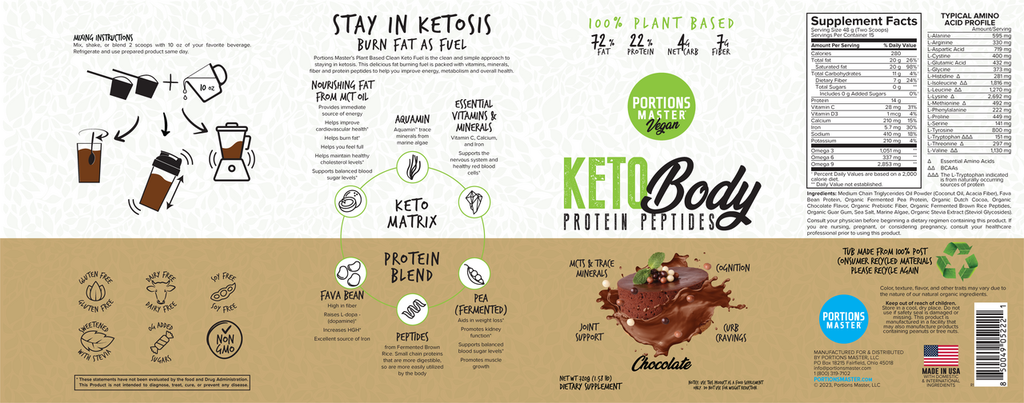 Portions Master Keto Body Protein Peptides Chocolate Label