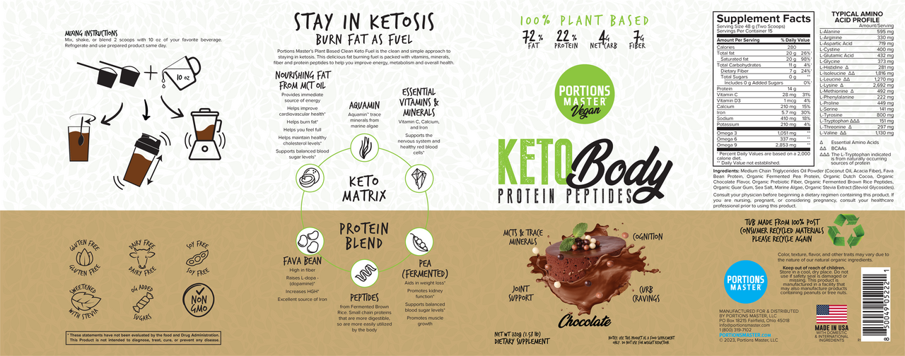 Portions Master Keto Body Protein Peptides Chocolate Label
