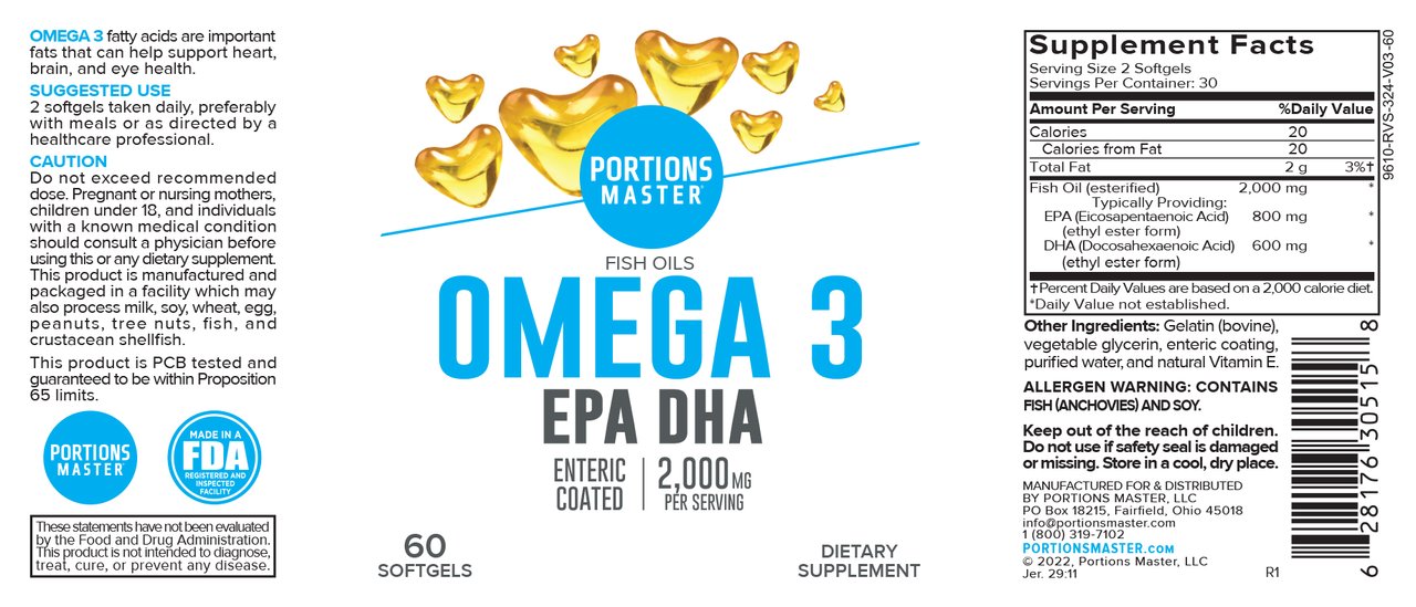 Portions Master Omega 3 Fish Oil Label
