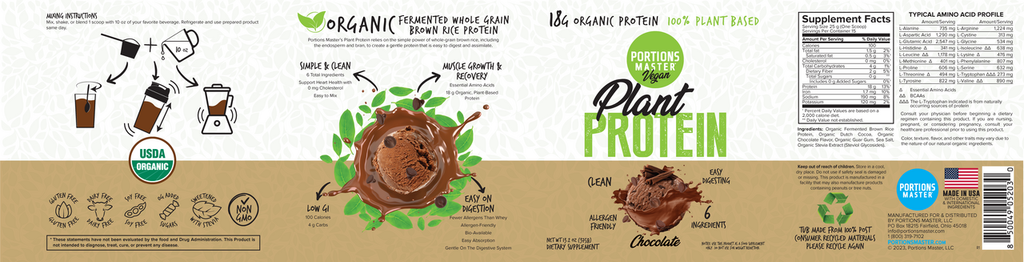 Portions Master Vegan Plant Protein Chocolate 375g Label