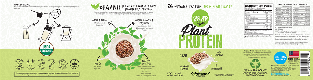 Portions Master Vegan Plant Protein Unflavored 375g Label