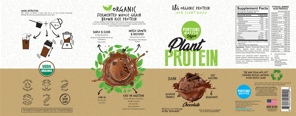 Portions Master Vegan Plant Protein Chocolate 750g Label