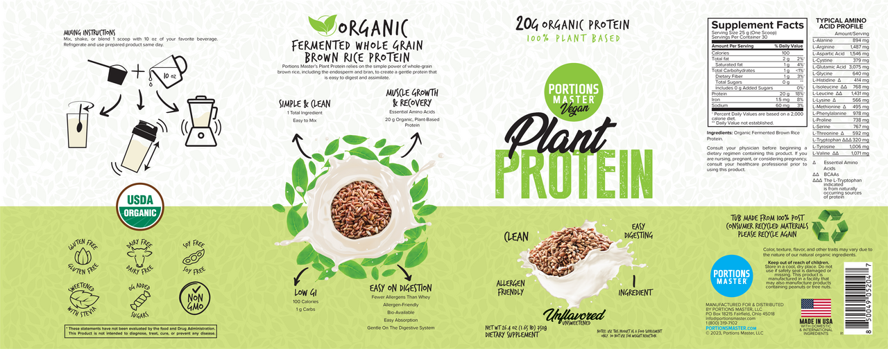 Portions Master Vegan Plant Protein Unflavored 750g Label