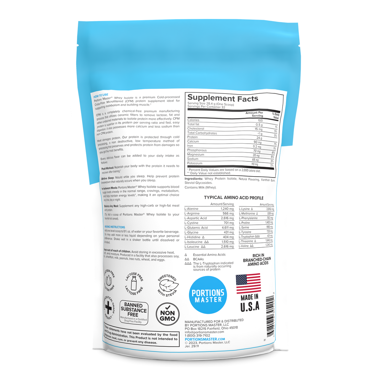 Portions Master Non-GMO Cross-Flow Microfiltration Whey Protein Isolate, Sweetened with Stevia (2 lbs) | Birthday Cake Back