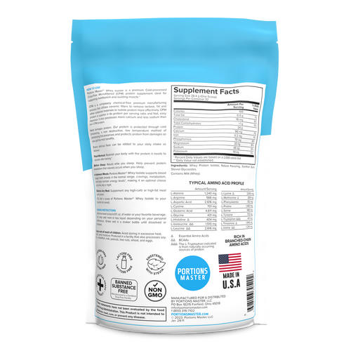 Portions Master Non-GMO Cross-Flow Microfiltration Whey Protein Isolate, Sweetened with Stevia (2 lbs) | Birthday Cake Back