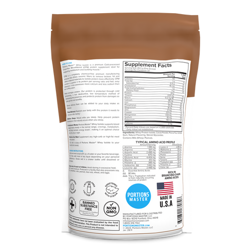 Portions Master Non-GMO Cross-Flow Microfiltration Whey Protein Isolate, Sweetened with Stevia (2 lbs) | Peanut Butter Cup Back