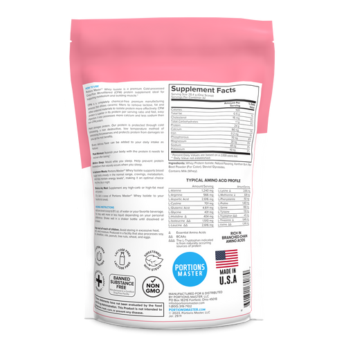 Portions Master Non-GMO Cross-Flow Microfiltration Whey Protein Isolate, Sweetened with Stevia (2 lbs) | Strawberry Back