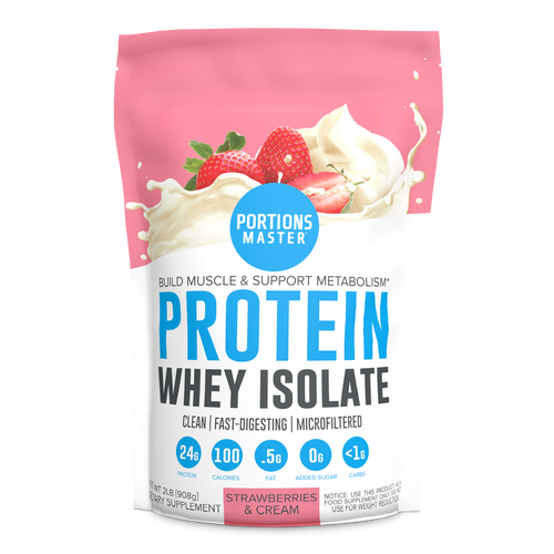 Portions Master Non-GMO Cross-Flow Microfiltration Whey Protein Isolate, Sweetened with Stevia (2 lbs) | Strawberry Front