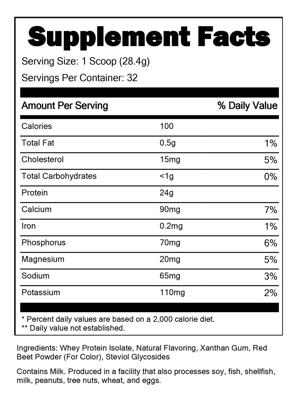 Portions Master Non-GMO Cross-Flow Microfiltration Whey Protein Isolate, Sweetened with Stevia (2 lbs) | Strawberry