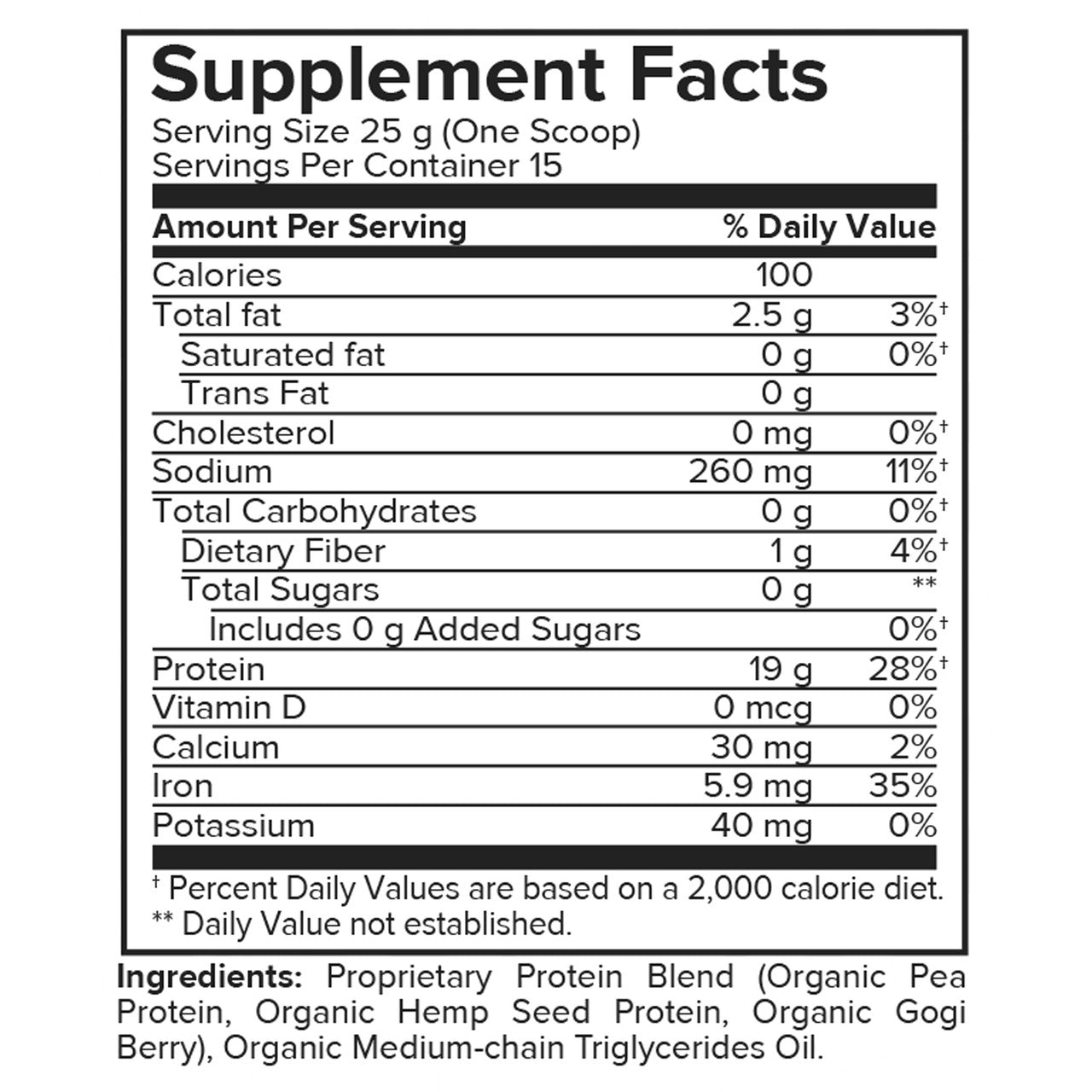 Portions Master Vegan Protein Blend Unflavored 375g Supp Panel