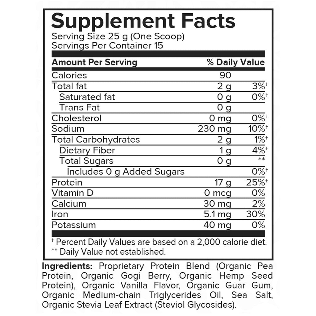 Portions Master Vegan Protein Blend Vanilla 375g Supp Panel