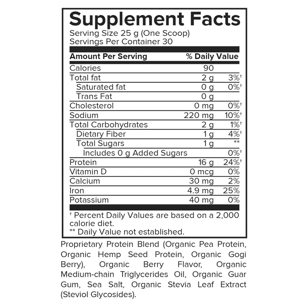 Portions Master Vegan Protein Blend Berry 750g Supp Panel