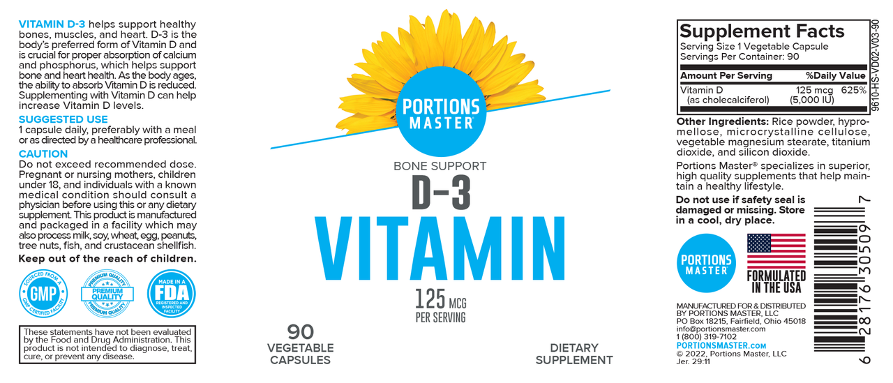 Portions Master Vitamin D3 Label