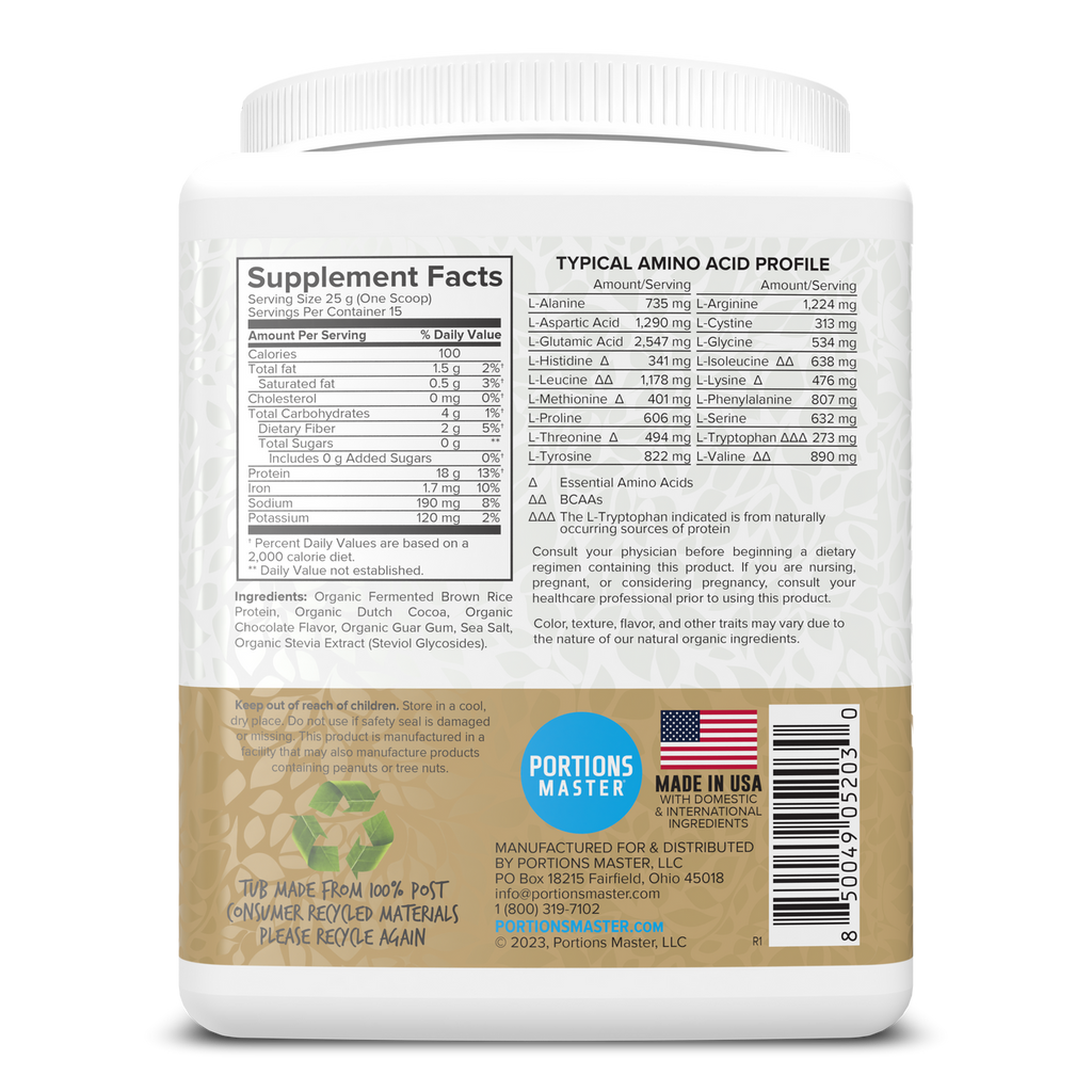 Portions Master Vegan Plant Protein Chocolate 375g Right