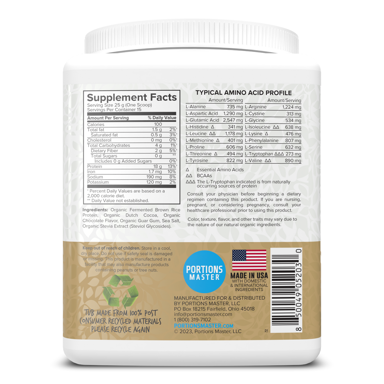 Portions Master Vegan Plant Protein Chocolate 375g Right