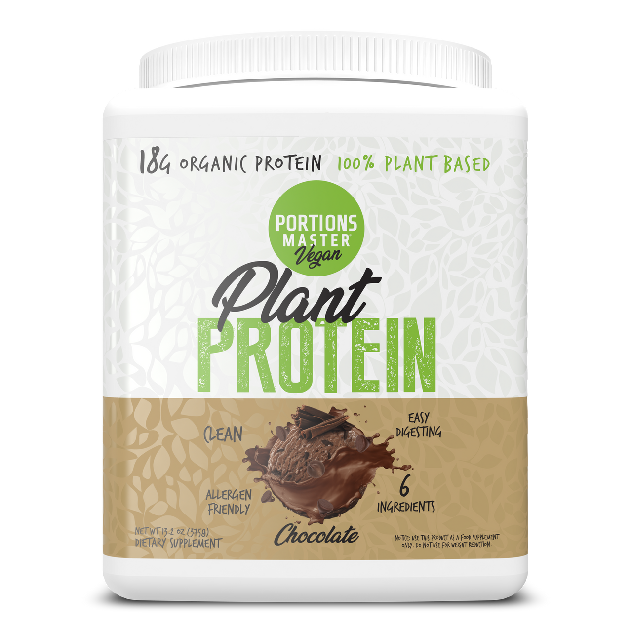 Portions Master Vegan Plant Protein Chocolate 375g  Front