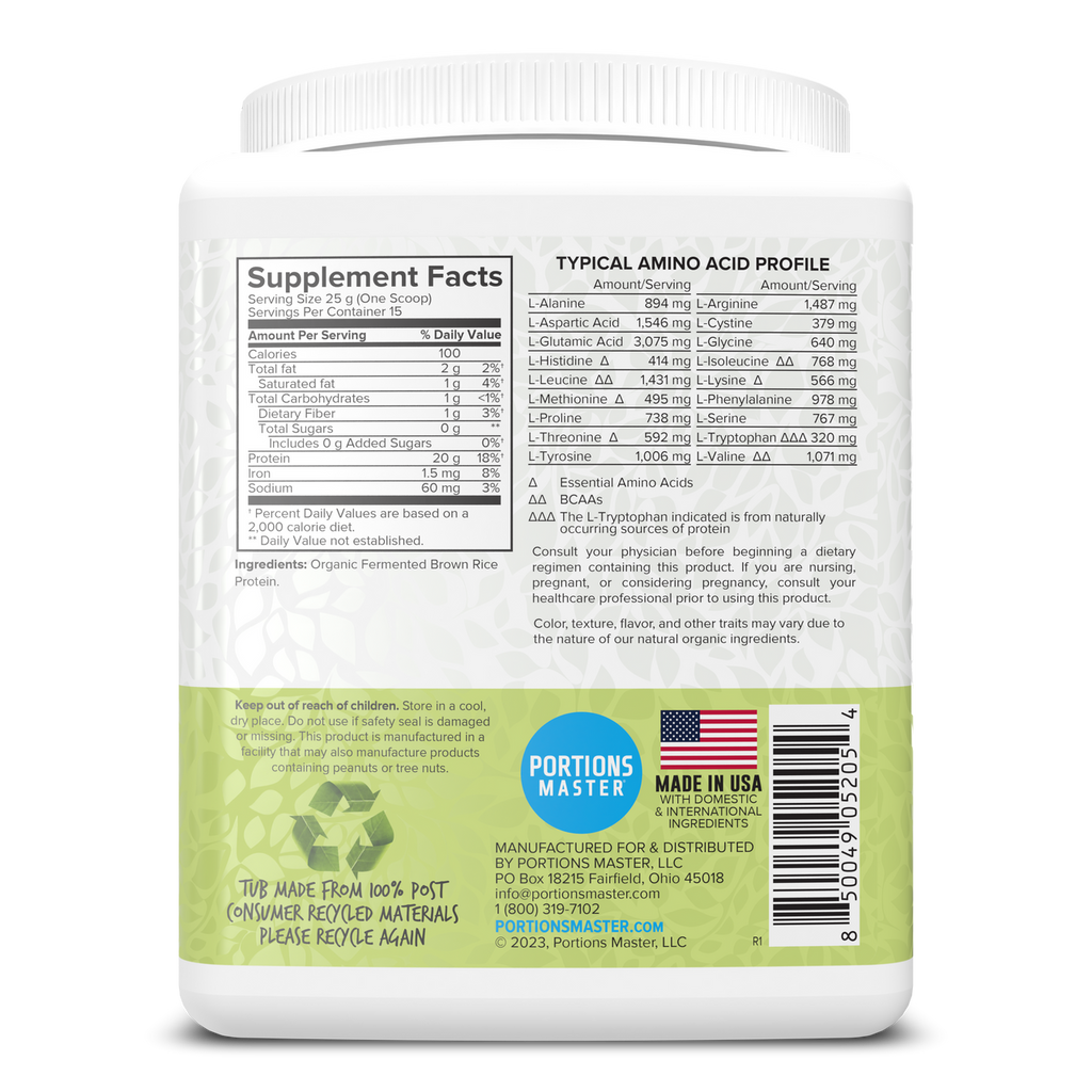 Portions Master Vegan Plant Protein Unflavored 375g Right