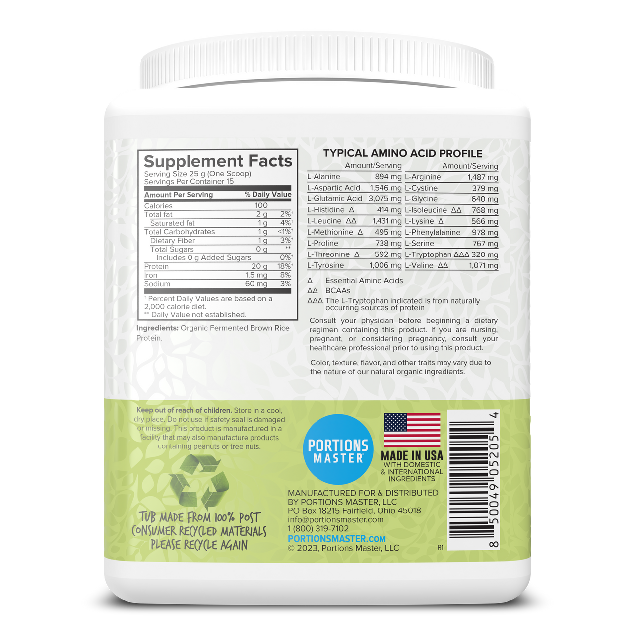 Portions Master Vegan Plant Protein Unflavored 375g Right