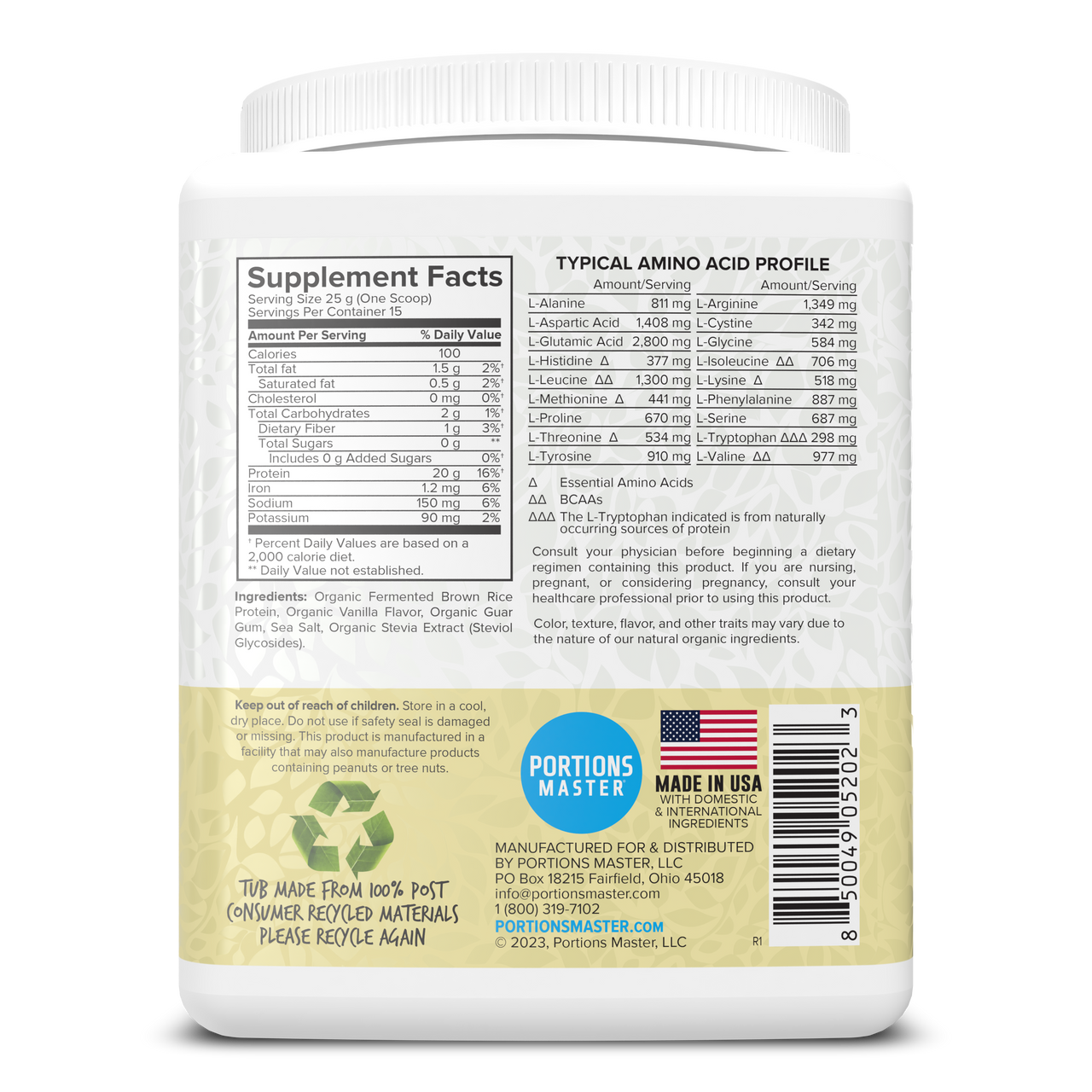 Portions Master Vegan Plant Protein Vanilla 375g Right