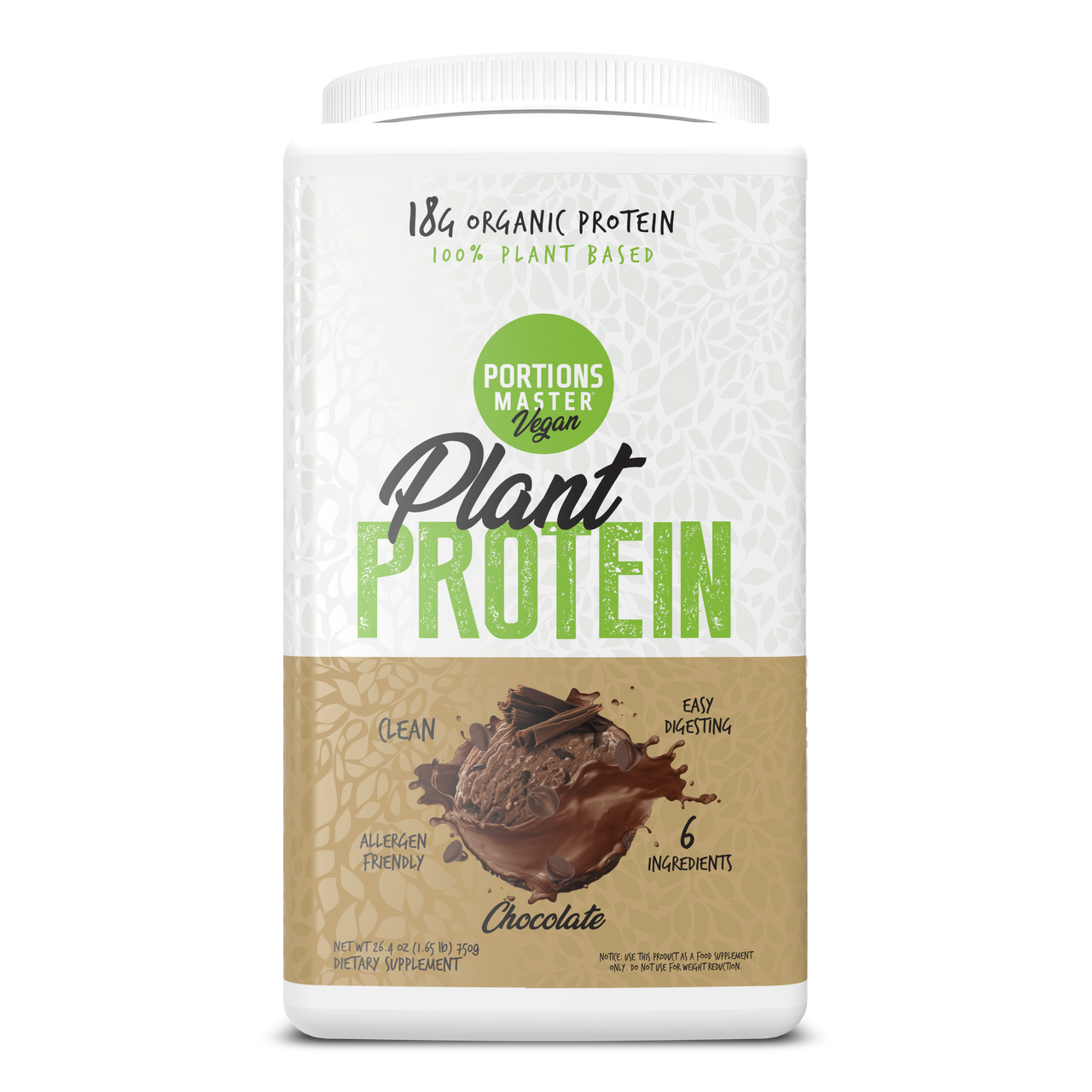 Portions Master Vegan Plant Protein Chocolate 750g Front