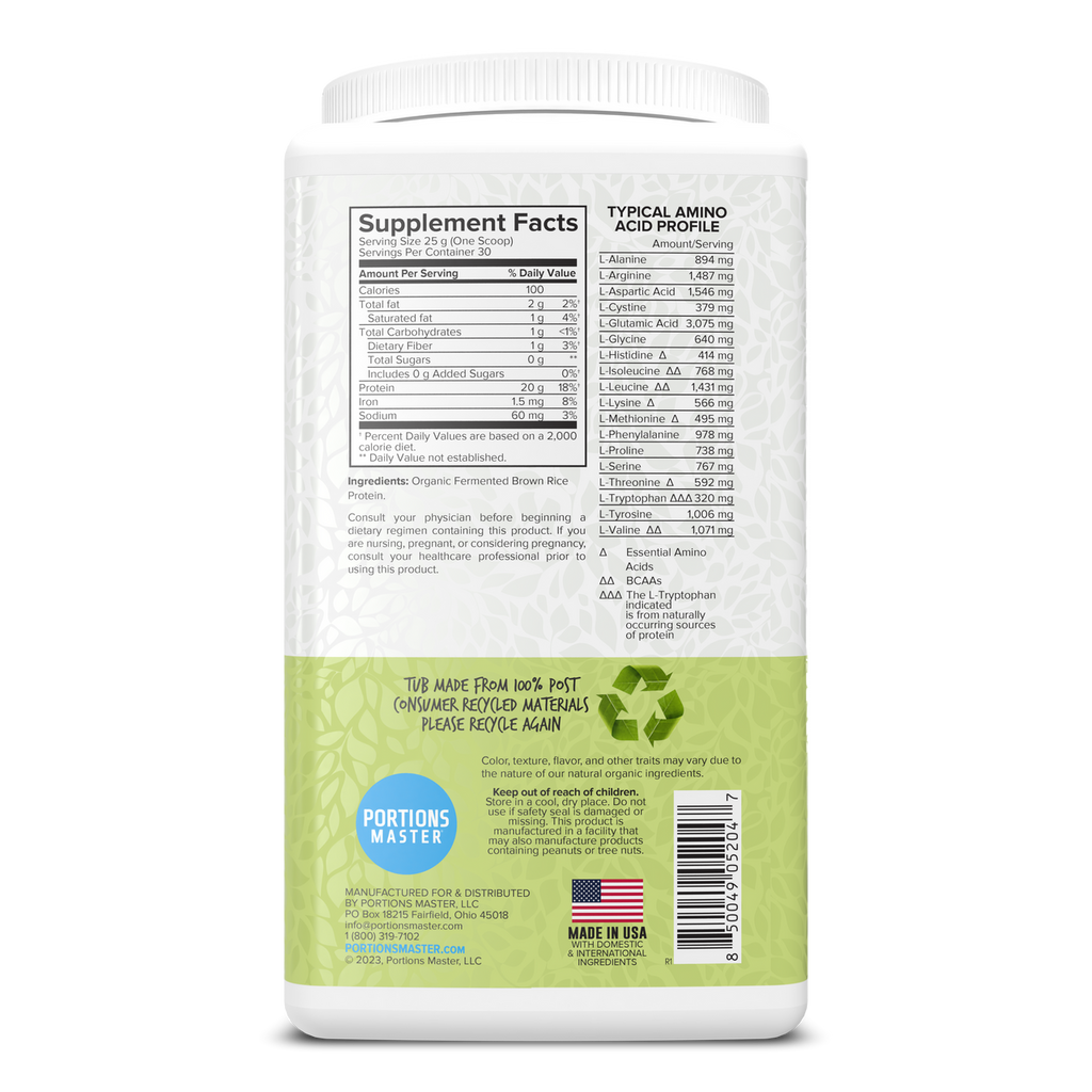 Portions Master Vegan Plant Protein Unflavored 750g Right