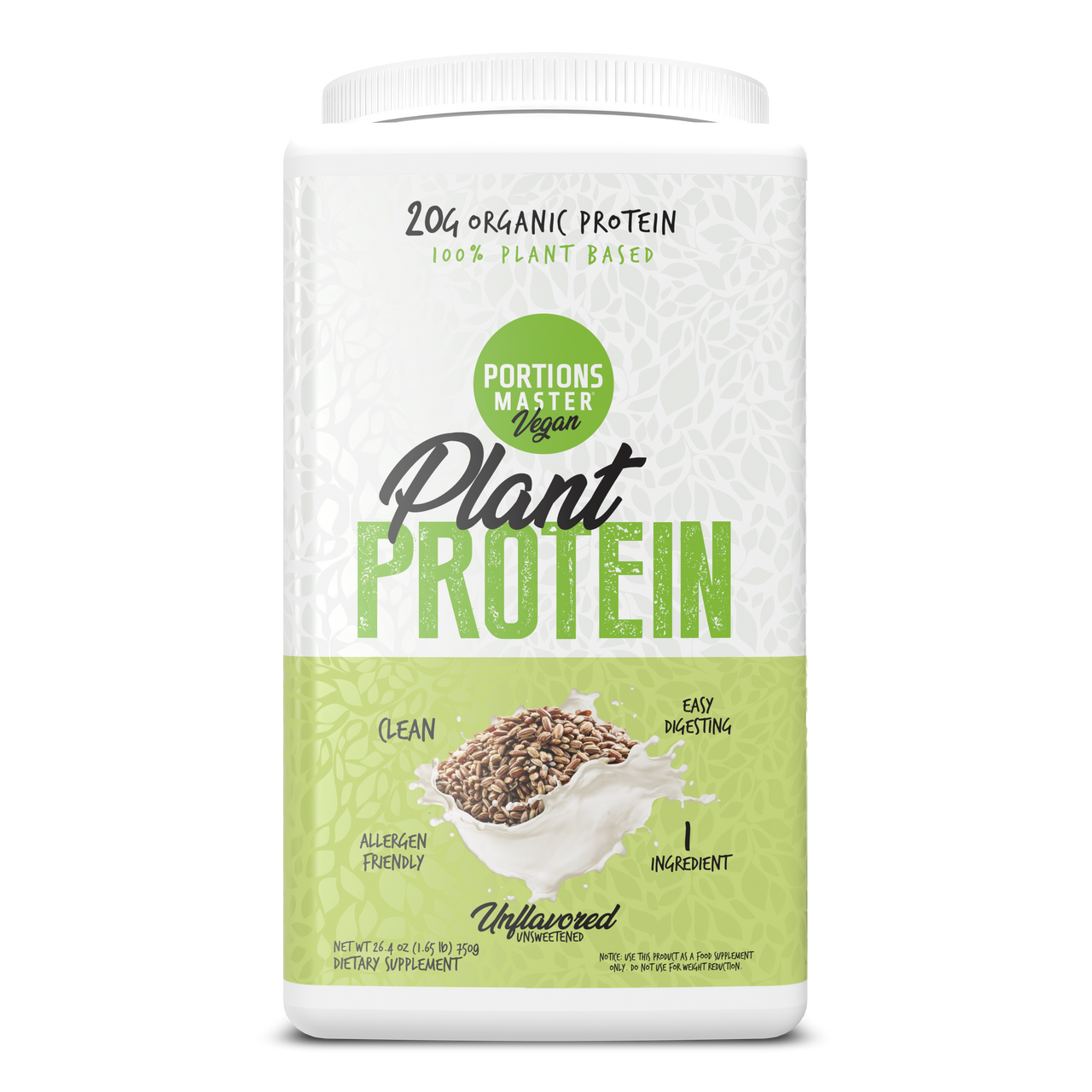 Portions Master Vegan Plant Protein Unflavored 750g Front