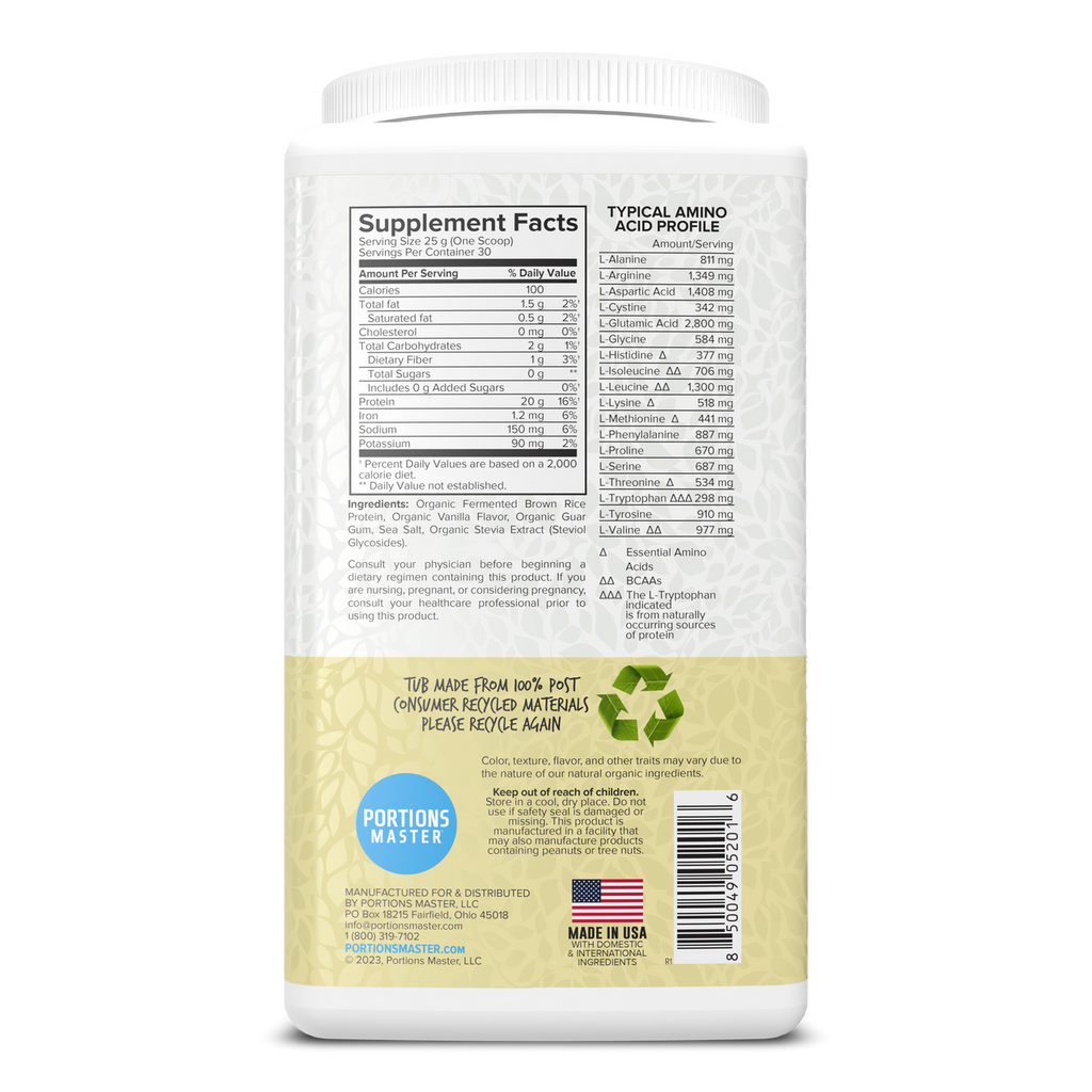 Portions Master Vegan Plant Protein Vanilla 750g Right
