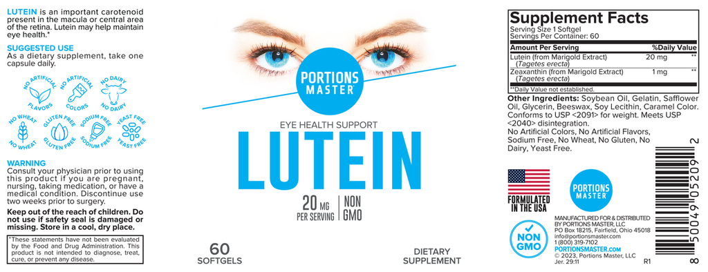 Portions Master Lutein Label