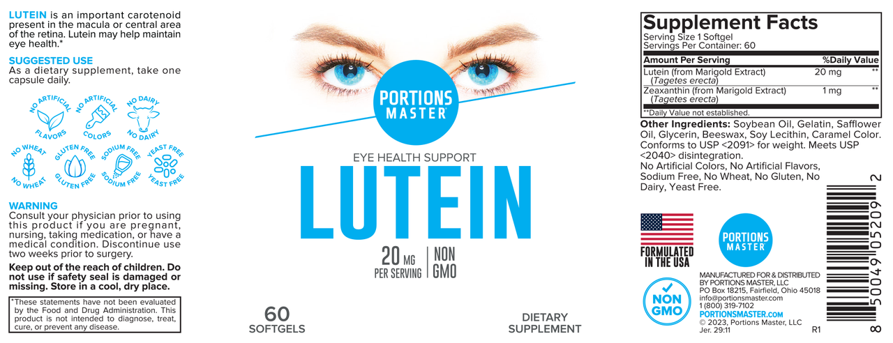 Portions Master Lutein Label