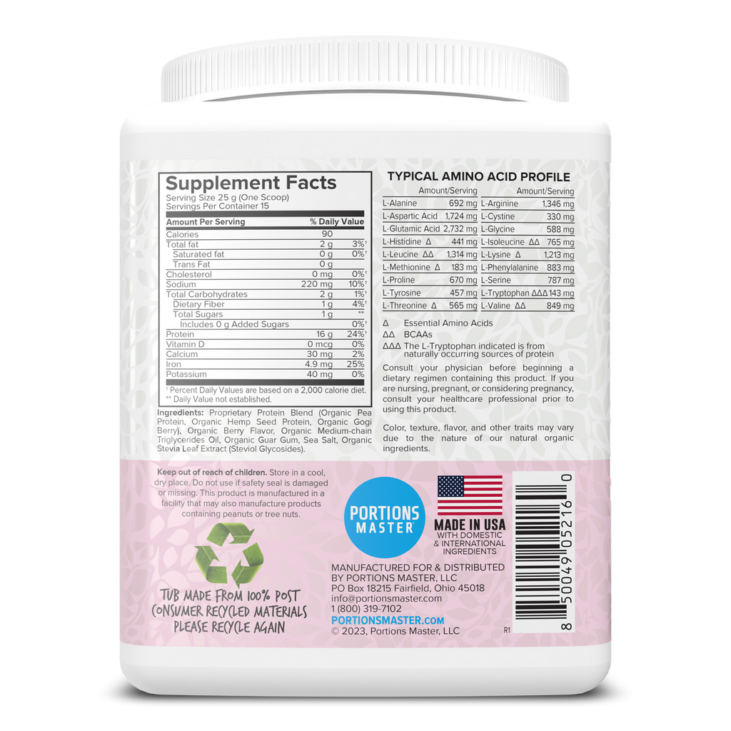 Portions Master Vegan Protein Blend Berry 375g Right
