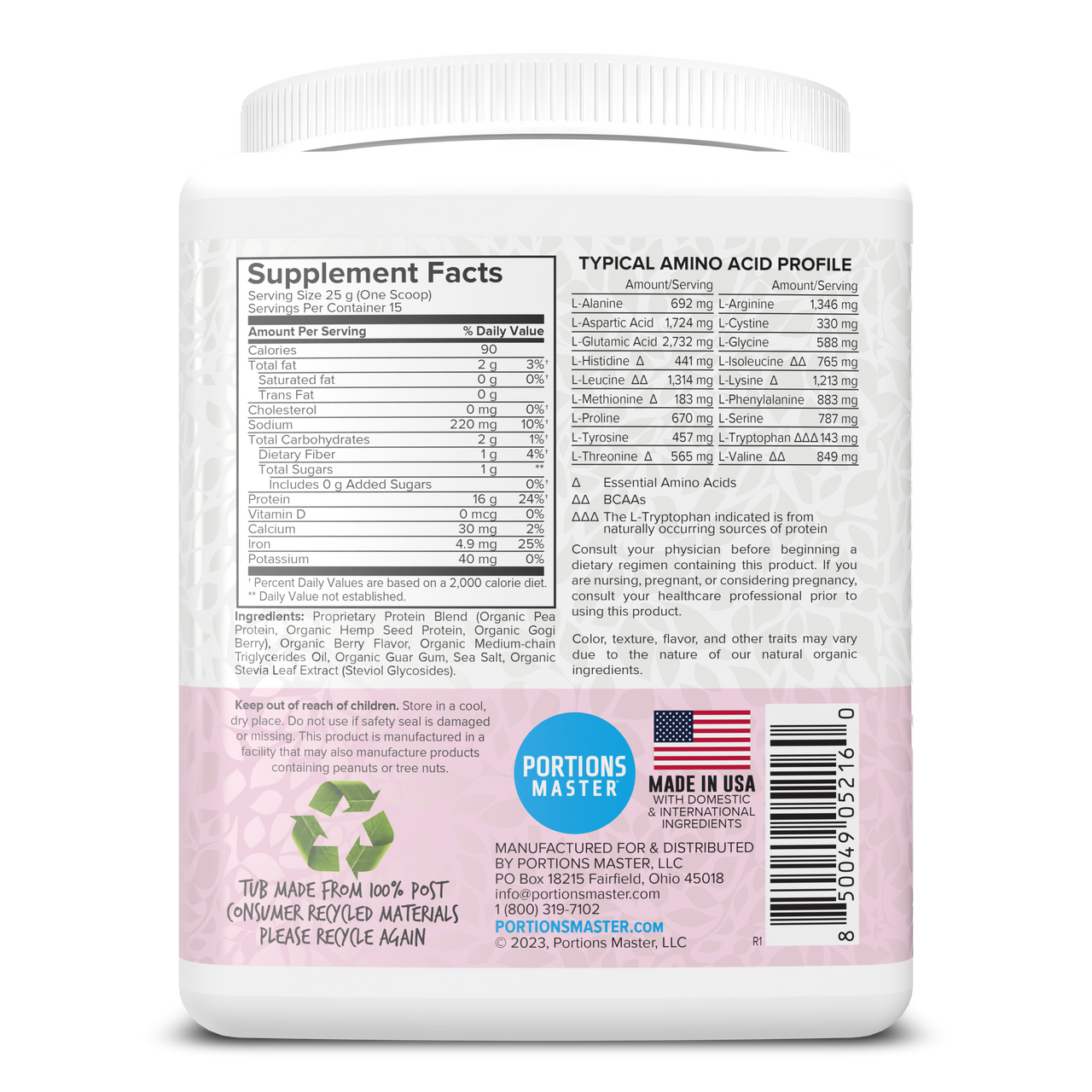Portions Master Vegan Protein Blend Berry 375g Right