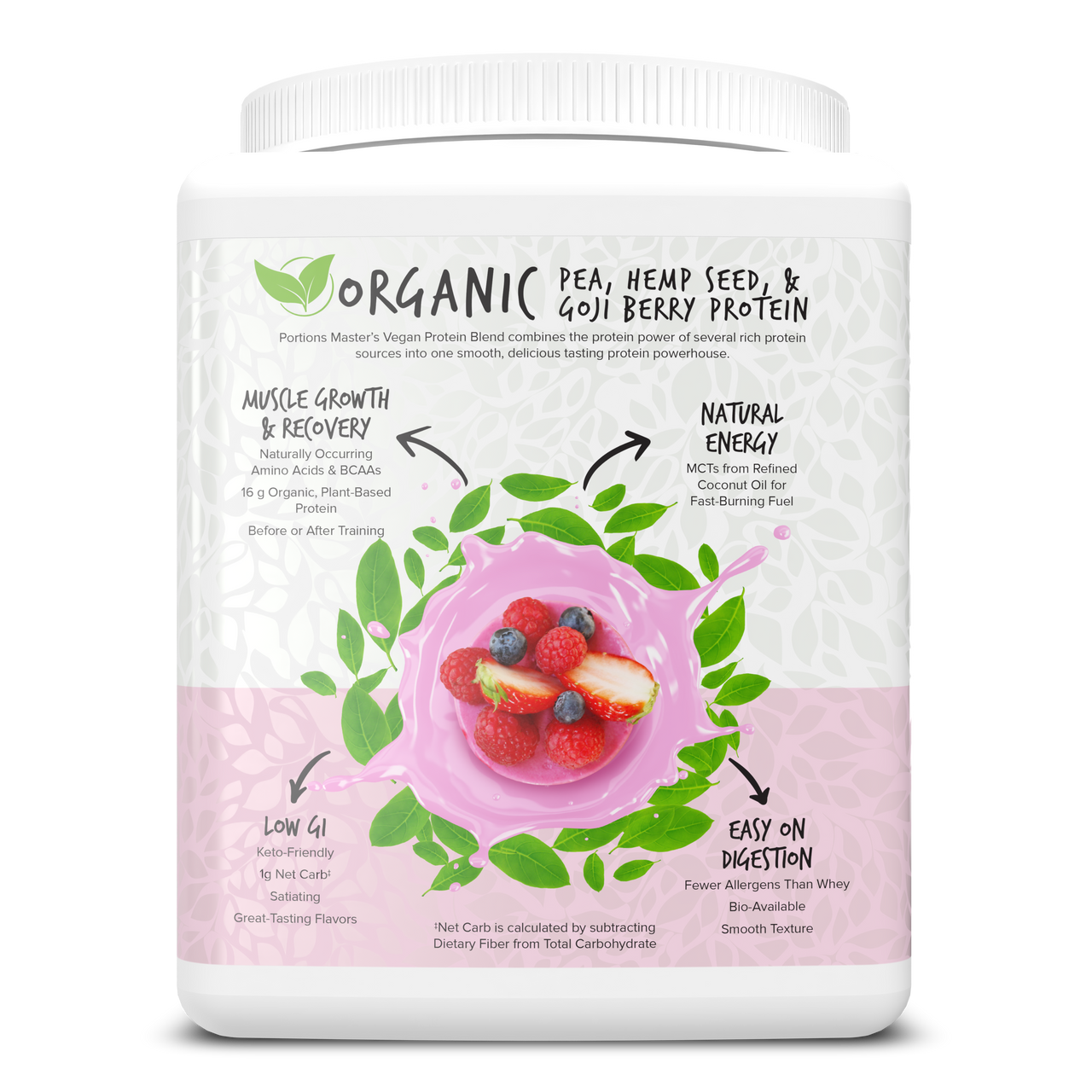 Portions Master Vegan Protein Blend Berry 375g Left