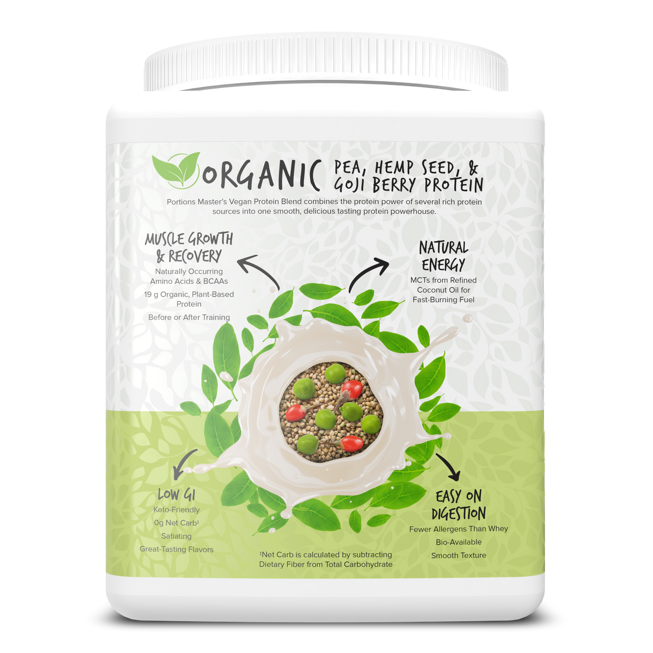 Portions Master Vegan Protein Blend Unflavored 375g Left