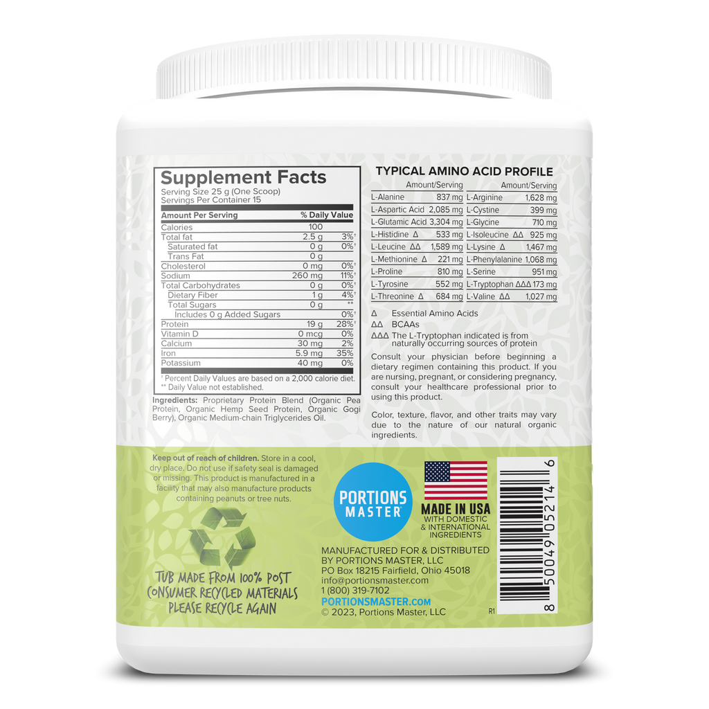 Portions Master Vegan Protein Blend Unflavored 375g Right