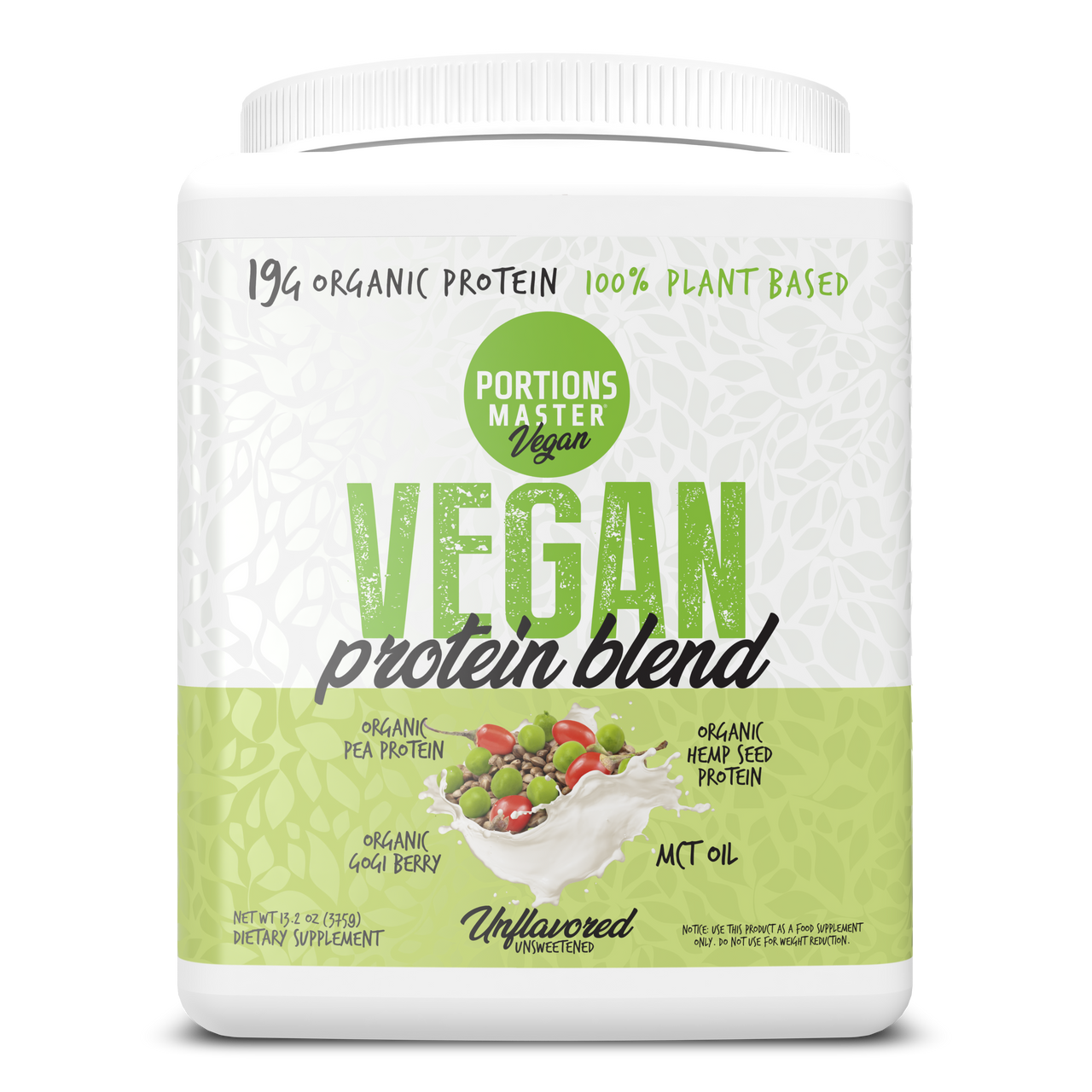 Portions Master Vegan Protein Blend Unflavored 375g Front