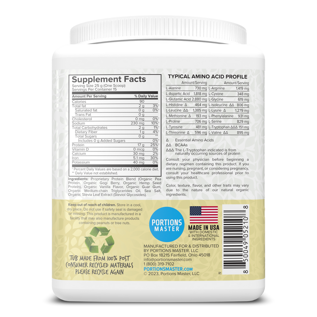 Portions Master Vegan Protein Blend Vanilla 375g Right
