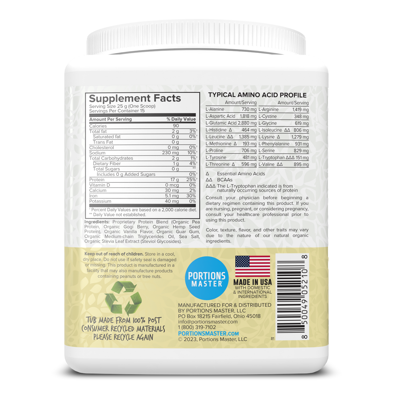 Portions Master Vegan Protein Blend Vanilla 375g Right