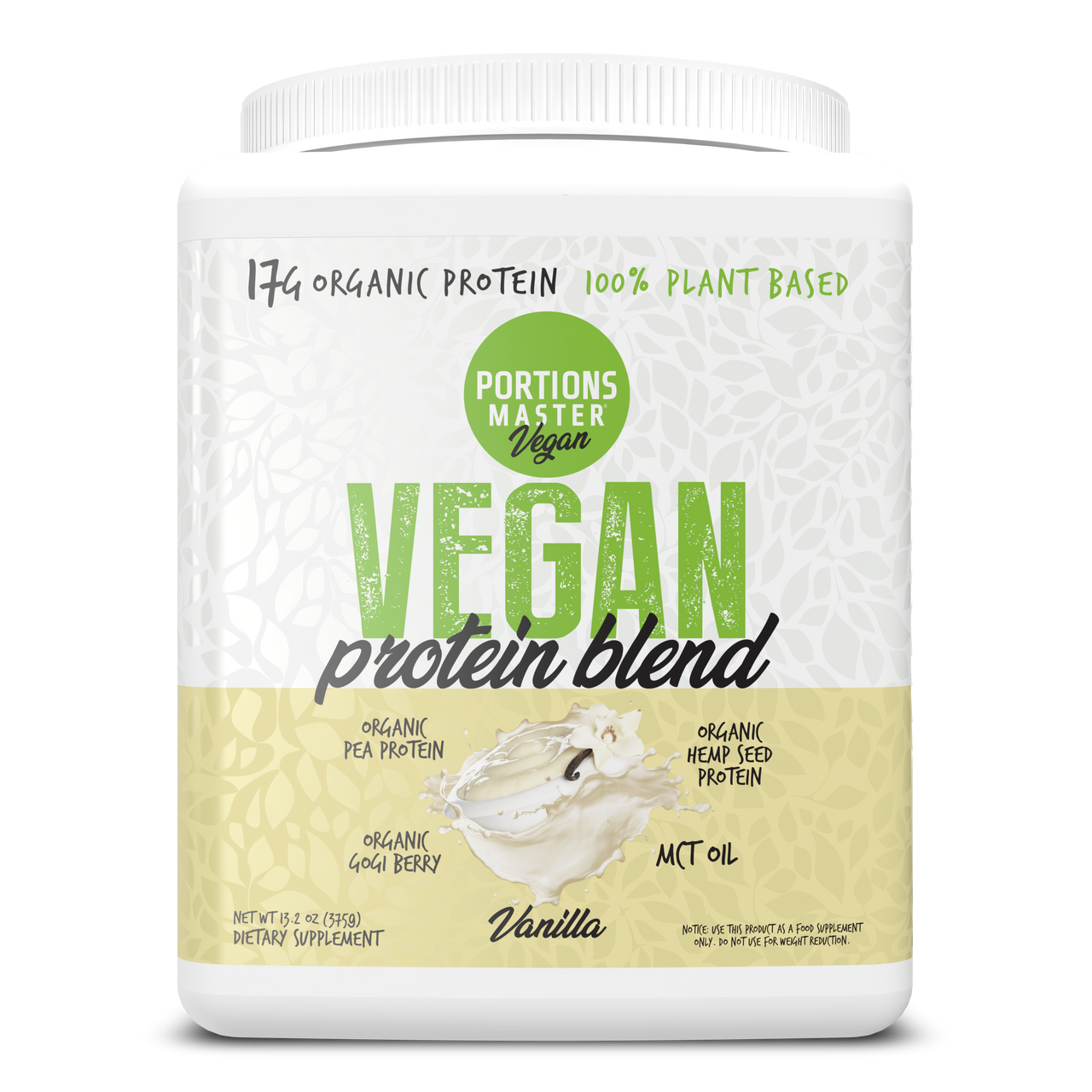 Portions Master Vegan Protein Blend Vanilla 375g Front