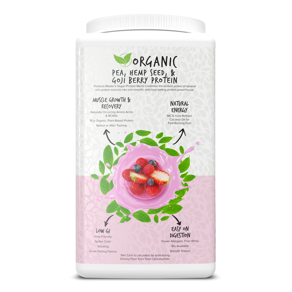 Portions Master Vegan Protein Blend Berry 750g Left