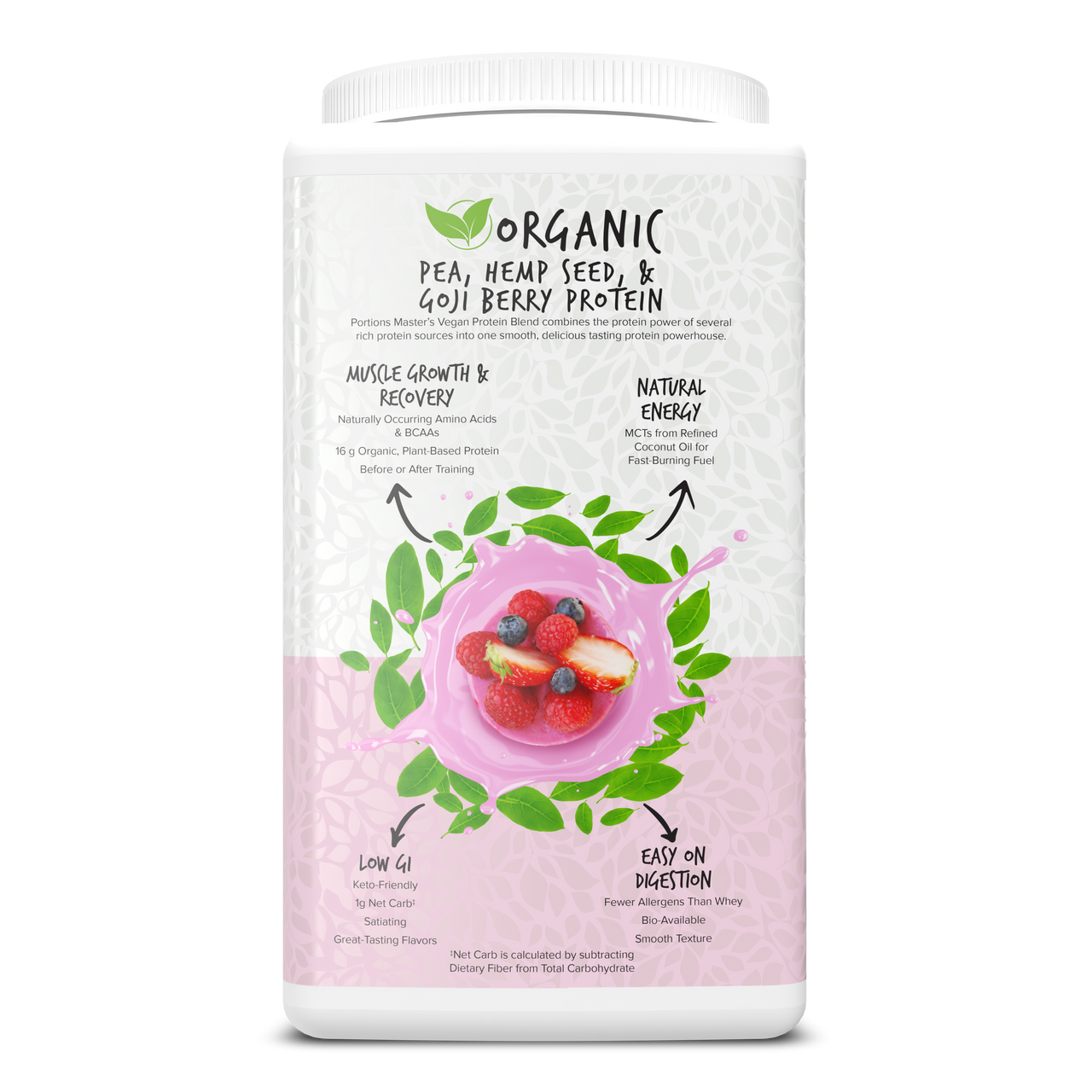 Portions Master Vegan Protein Blend Berry 750g Left