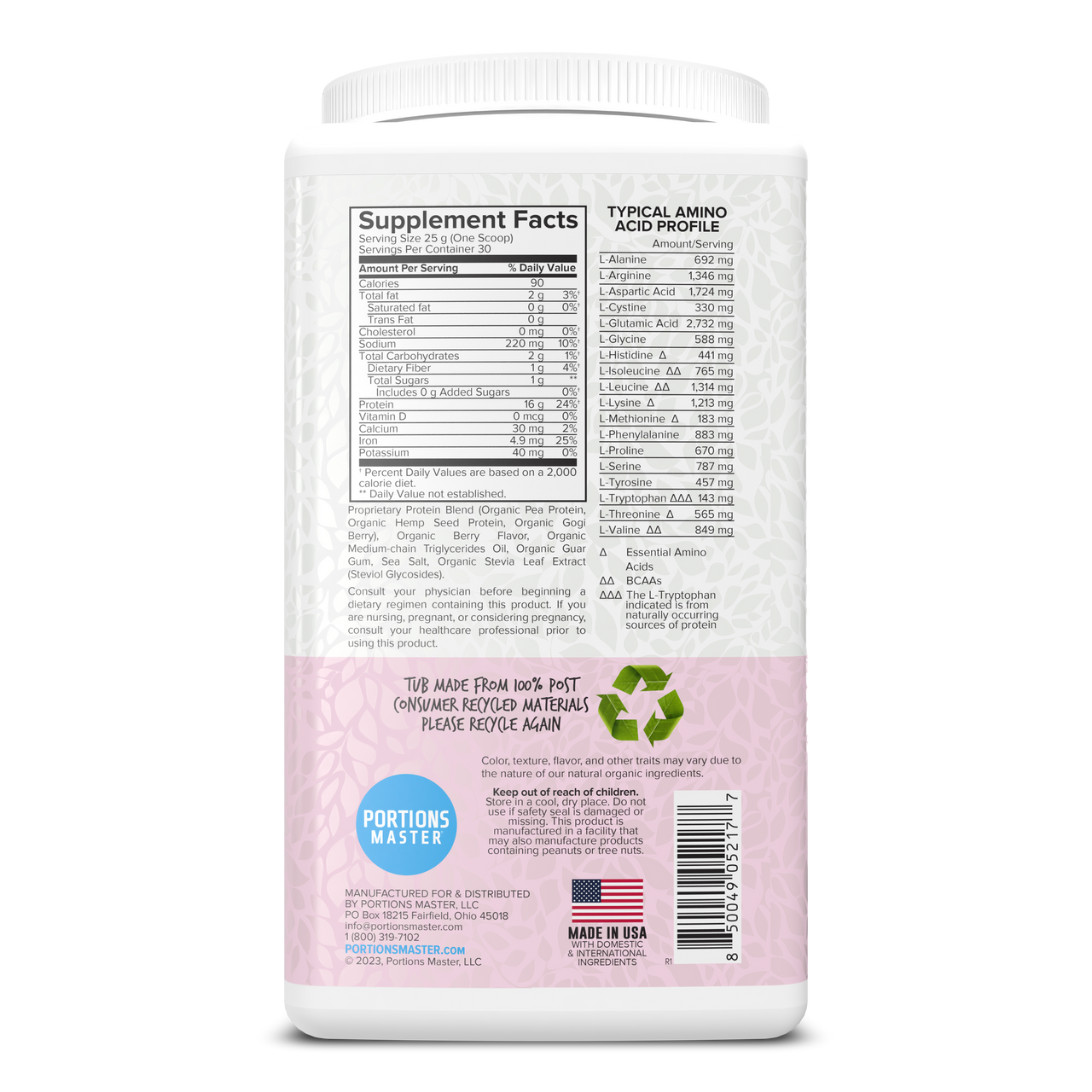 Portions Master Vegan Protein Blend Berry 750g Right