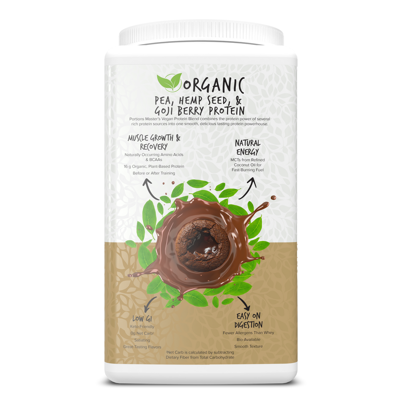 Portions Master Vegan Protein Blend Chocolate 750g Left
